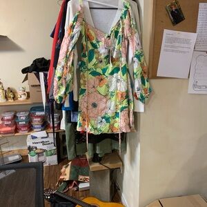 NWT AFRM Vibrant Pink and Green Floral Top